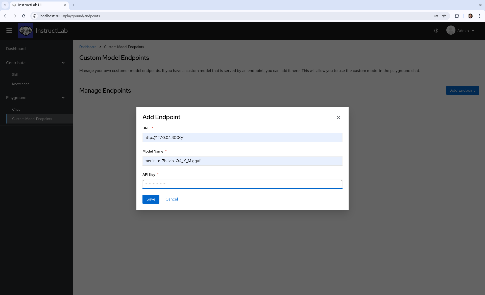 UI Custom Model Endpoint